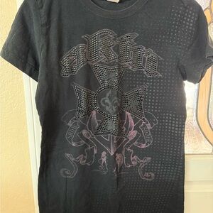 Skin - Black Graphic T-Shirt with Rhinestone Design